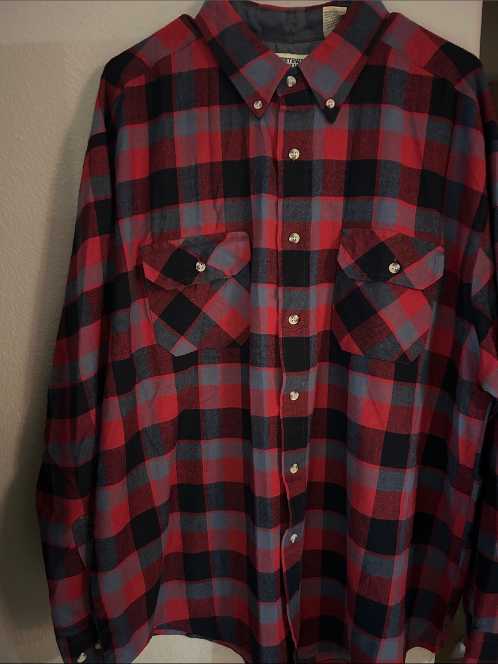 Northwest Blue Red and Navy Plaid Button-Down Shirt